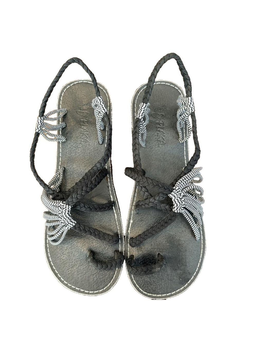 Women's Planka Palm Leaf Black/White Summer Sandals. Size 9